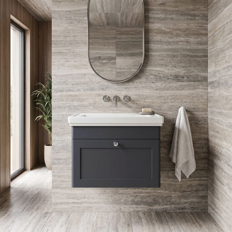 [BFCL1494H] Swynnerton Traditional 1 Drawer Wall Hung Vanity Unit with 0 Tap Hole Traditional Fireclay Basin, Choice of Size and Colour - Silo
