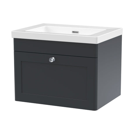 [BFCL1494K] Swynnerton Traditional 1 Drawer Wall Hung Vanity Unit with Fireclay Basin, Dark Grey, 600mm - Cutout