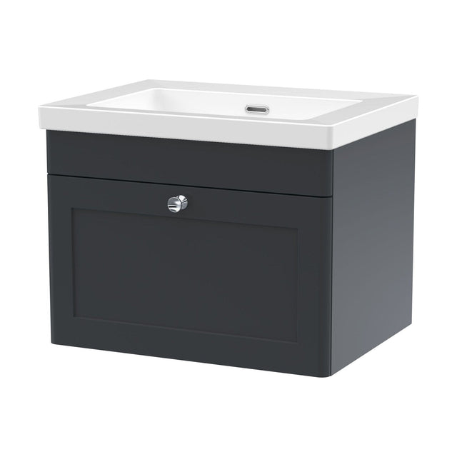 [BFCL1494K] Swynnerton Traditional 1 Drawer Wall Hung Vanity Unit with Fireclay Basin, Dark Grey, 600mm - Cutout