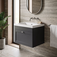 [BFCL1494K] Swynnerton Traditional 1 Drawer Wall Hung Vanity Basin Unit with 0 Tap Hole Modern Fireclay Basin, Choice of Size and Colour