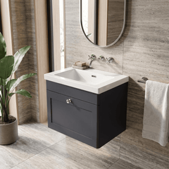 [BFCL1494K] Swynnerton Traditional 1 Drawer Wall Hung Vanity Basin Unit with 0 Tap Hole Modern Fireclay Basin, Choice of Size and Colour
