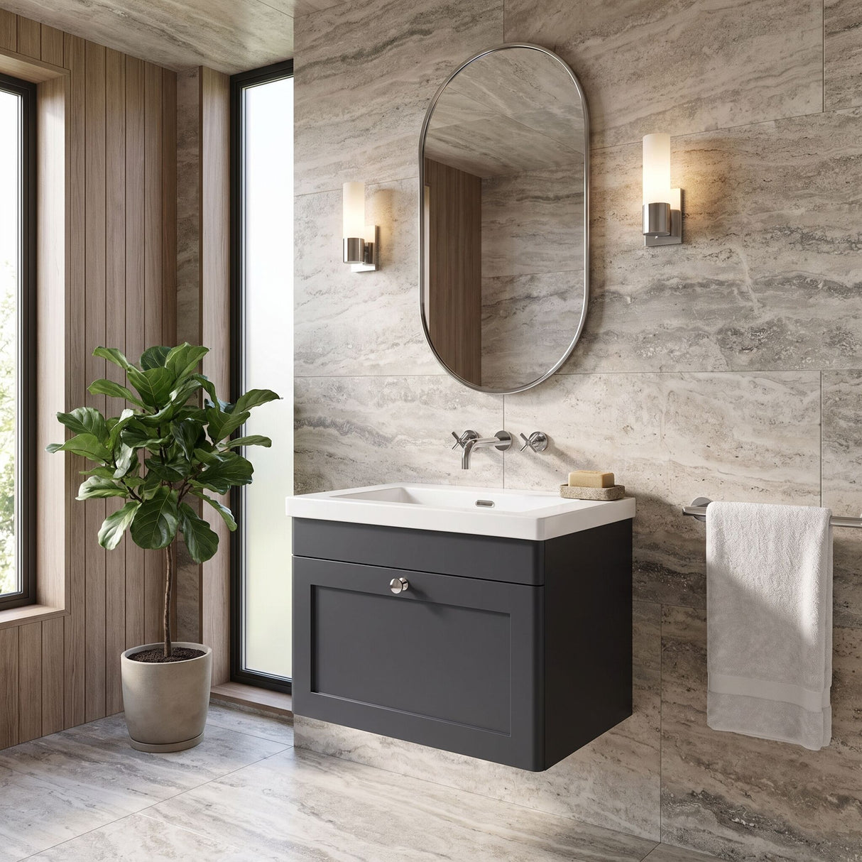 [BFCL1494K] Swynnerton Traditional 1 Drawer Wall Hung Vanity Basin Unit with 0 Tap Hole Modern Fireclay Basin, Choice of Size and Colour