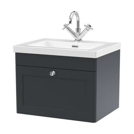[BFCL1494L] Swynnerton Traditional 1 Drawer Wall Hung Vanity Unit with Fireclay Basin, Dark Grey, 600mm - Cutout