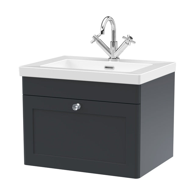 [BFCL1494L] Swynnerton Traditional 1 Drawer Wall Hung Vanity Unit with Fireclay Basin, Dark Grey, 600mm - Cutout