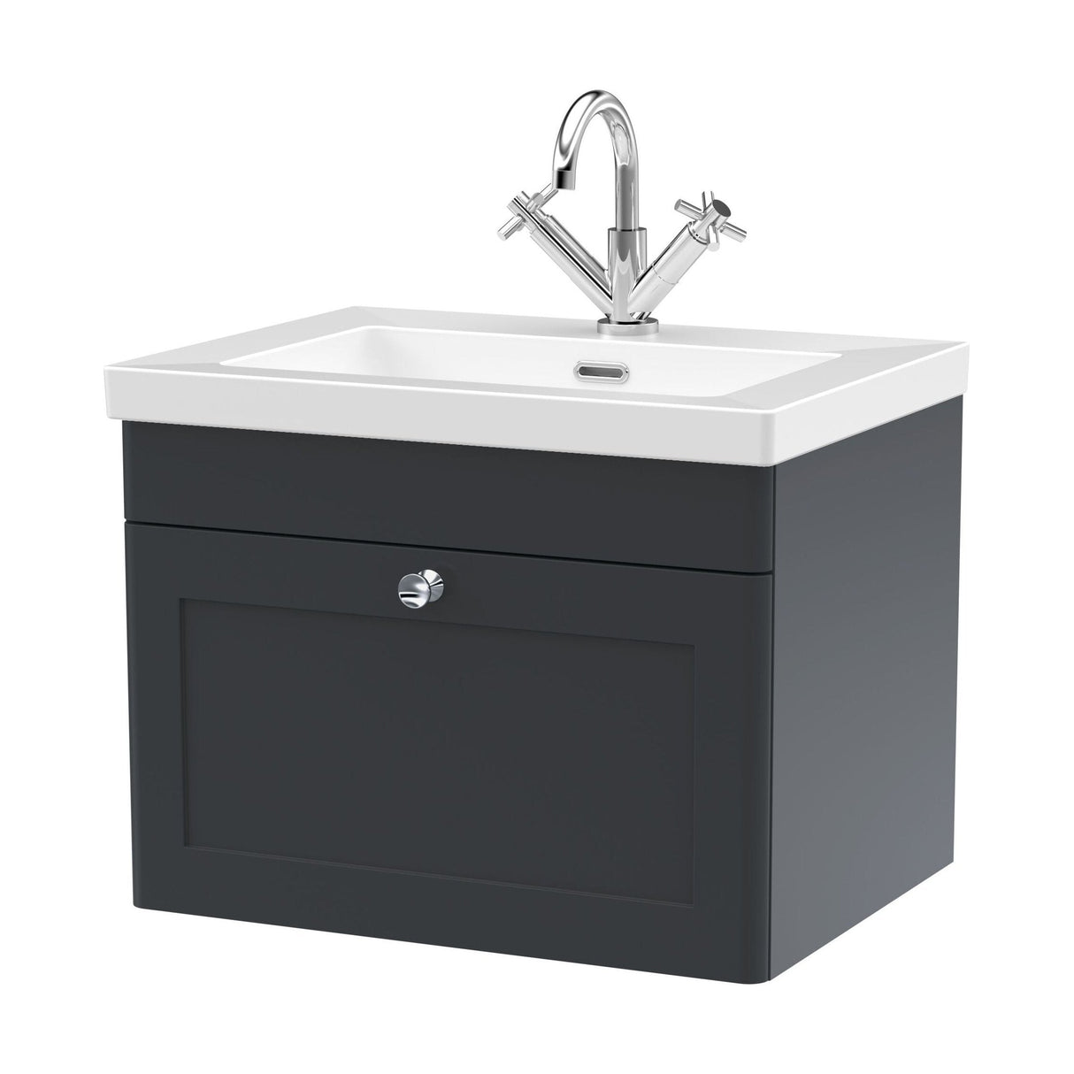 [BFCL1494L] Swynnerton Traditional 1 Drawer Wall Hung Vanity Basin Unit with 1 Tap Hole Modern Fireclay Basin, Choice of Size and Colour - Cutout