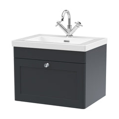 [BFCL1494L] Swynnerton Traditional 1 Drawer Wall Hung Vanity Basin Unit with 1 Tap Hole Modern Fireclay Basin, Choice of Size and Colour - Cutout