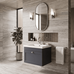[BFCL1494L] Swynnerton Traditional 1 Drawer Wall Hung Vanity Basin Unit with 1 Tap Hole Modern Fireclay Basin, Choice of Size and Colour