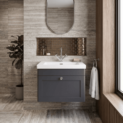 [BFCL1494L] Swynnerton Traditional 1 Drawer Wall Hung Vanity Basin Unit with 1 Tap Hole Modern Fireclay Basin, Choice of Size and Colour - Silo