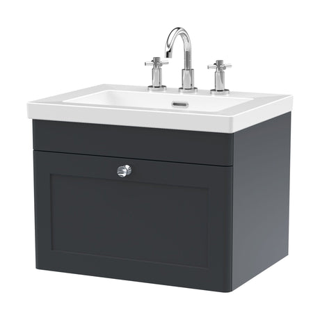 [BFCL1494M] Swynnerton Traditional 1 Drawer Wall Hung Vanity Unit with Fireclay Basin, Dark Grey, 600mm - Cutout