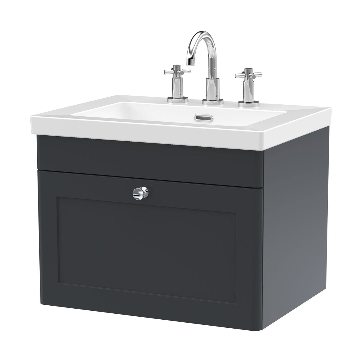 [BFCL1494M] Swynnerton Traditional 1 Drawer Wall Hung Vanity Basin Unit with 3 Tap Hole Modern Fireclay Basin, Choice of Size and Colour - Cutout