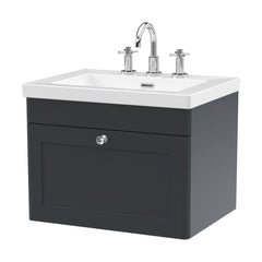 [BFCL1494M] Swynnerton Traditional 1 Drawer Wall Hung Vanity Basin Unit with 3 Tap Hole Modern Fireclay Basin, Choice of Size and Colour - Cutout