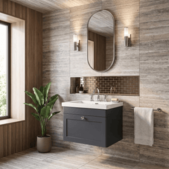 [BFCL1494M] Swynnerton Traditional 1 Drawer Wall Hung Vanity Basin Unit with 3 Tap Hole Modern Fireclay Basin, Choice of Size and Colour