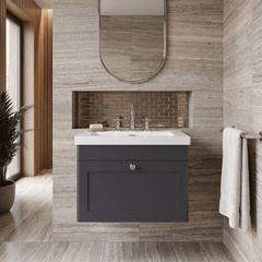 [BFCL1494M] Swynnerton Traditional 1 Drawer Wall Hung Vanity Basin Unit with 3 Tap Hole Modern Fireclay Basin, Choice of Size and Colour - Silo