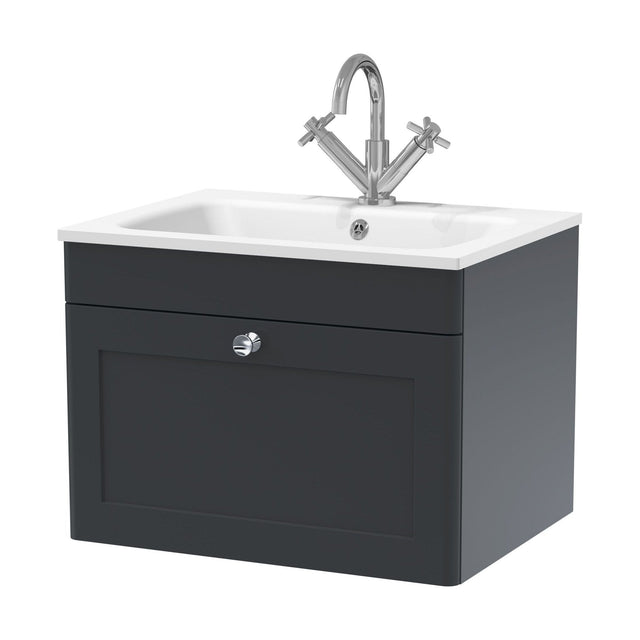 [BFCL1494P] Swynnerton Traditional 1 Drawer Wall Hung Vanity Unit with Stone Basin, Dark Grey, 600mm - Cutout