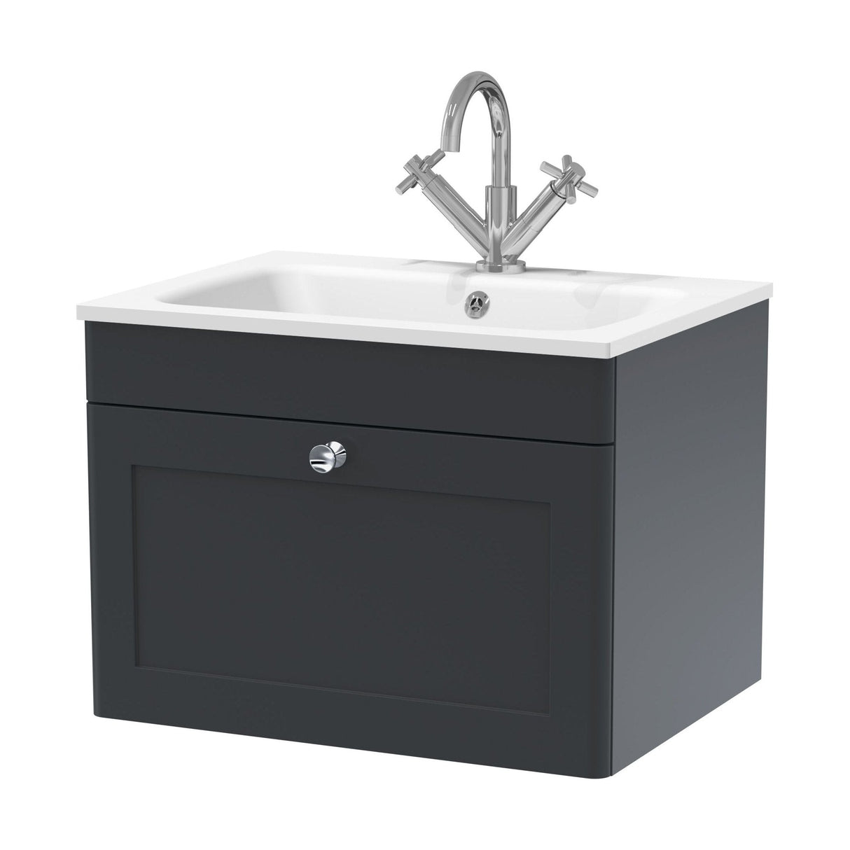 [BFCL1494P] Swynnerton Traditional 1 Drawer Wall Hung Vanity Basin Unit with 1 Tap Hole Stone Basin, Choice of Size and Colour - Cutout