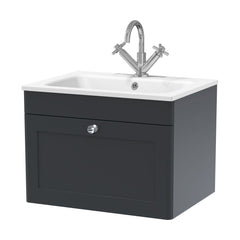 [BFCL1494P] Swynnerton Traditional 1 Drawer Wall Hung Vanity Basin Unit with 1 Tap Hole Stone Basin, Choice of Size and Colour - Cutout