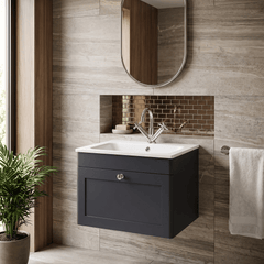 [BFCL1494P] Swynnerton Traditional 1 Drawer Wall Hung Vanity Basin Unit with 1 Tap Hole Stone Basin, Choice of Size and Colour