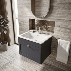 [BFCL1494P] Swynnerton Traditional 1 Drawer Wall Hung Vanity Basin Unit with 1 Tap Hole Stone Basin, Choice of Size and Colour