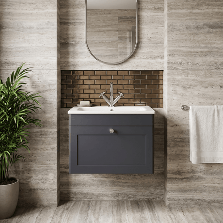 [BFCL1494P] Swynnerton Traditional 1 Drawer Wall Hung Vanity Basin Unit with 1 Tap Hole Stone Basin, Choice of Size and Colour - Silo