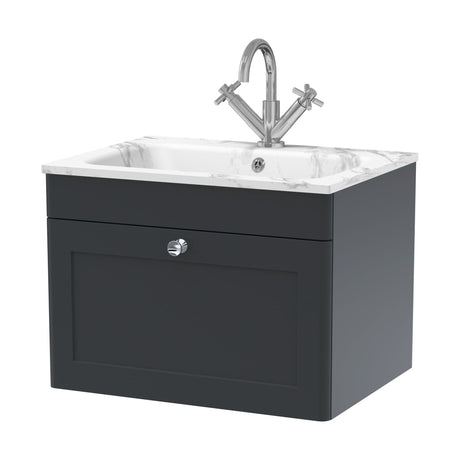 [BFCL1494Q] Swynnerton Traditional 1 Drawer Wall Hung Vanity Unit with Stone Basin, Dark Grey, 600mm - Cutout