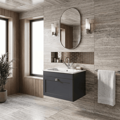 [BFCL1494Q] Swynnerton Traditional 1 Drawer Wall Hung Vanity Basin Unit with 1 Tap Hole Marble Effect Stone Basin, Choice of Size and Colour