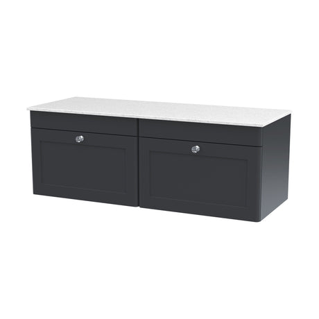 [BFCL1494WMT2] Swynnerton Traditional 2 Drawer Wall Hung Vanity Unit with Marble Top, Dark Grey, 1200mm - Cutout