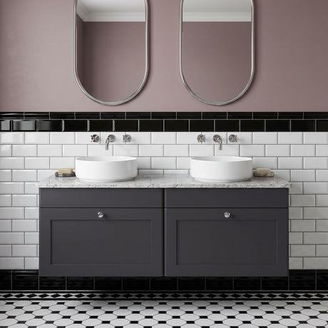 [BFCL1494WMT2] Swynnerton Traditional 2 Drawer Wall Hung Vanity Unit with White Marble Worktop, 1200mm, Choice of Colour - Silo