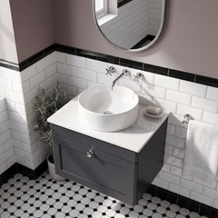 [BFCL1494WMT] Swynnerton Traditional 1 Drawer Wall Hung Vanity Unit with White Marble Worktop, Choice of Size and Colour