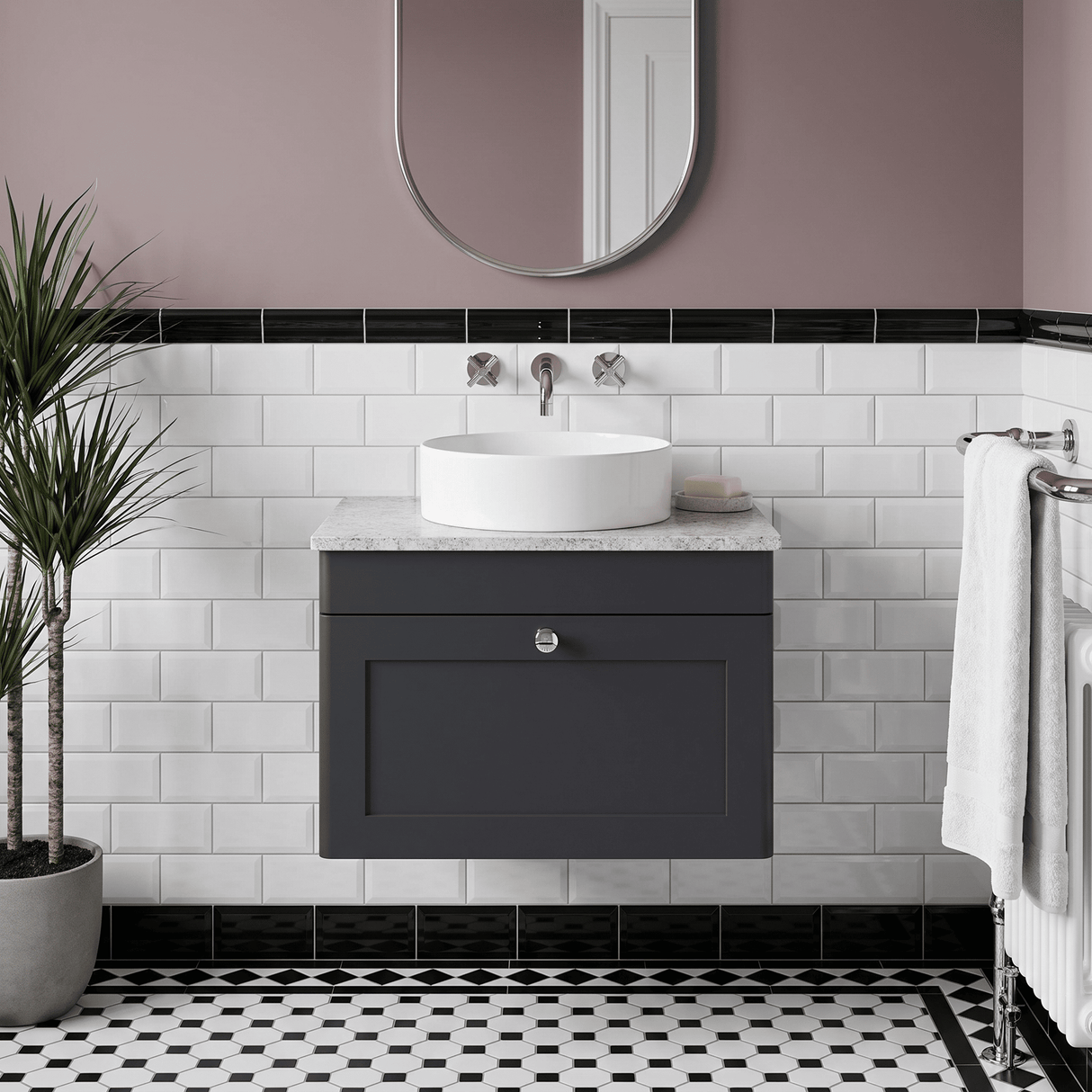 [BFCL1494WMT] Swynnerton Traditional 1 Drawer Wall Hung Vanity Unit with White Marble Worktop, Choice of Size and Colour - Silo