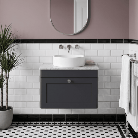 [BFCL1494WMT] Swynnerton Traditional 1 Drawer Wall Hung Vanity Unit with White Marble Worktop, Choice of Size and Colour - Silo