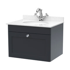 [BFCL1494WR1] Swynnerton Traditional 1 Drawer Wall Hung Vanity Basin Unit with 1 Tap Hole White Marble Worktop and Basin, Choice of Size and Colour - Cutout