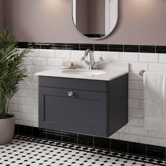 [BFCL1494WR1] Swynnerton Traditional 1 Drawer Wall Hung Vanity Basin Unit with 1 Tap Hole White Marble Worktop and Basin, Choice of Size and Colour