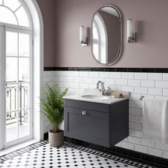 [BFCL1494WR1] Swynnerton Traditional 1 Drawer Wall Hung Vanity Basin Unit with 1 Tap Hole White Marble Worktop and Basin, Choice of Size and Colour