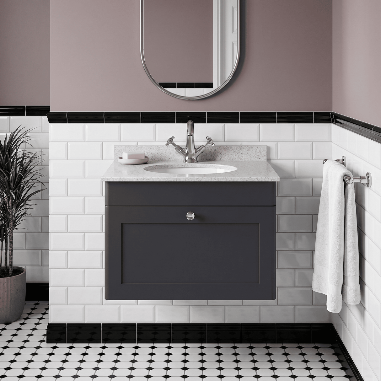 [BFCL1494WR1] Swynnerton Traditional 1 Drawer Wall Hung Vanity Basin Unit with 1 Tap Hole White Marble Worktop and Basin, Choice of Size and Colour - Silo