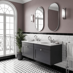 [BFCL1494WR2] Swynnerton Traditional 2 Drawer Wall Hung Vanity Basin Unit with Double 1 Tap Hole White Marble Worktop and Basin, 1200mm, Choice of Colour