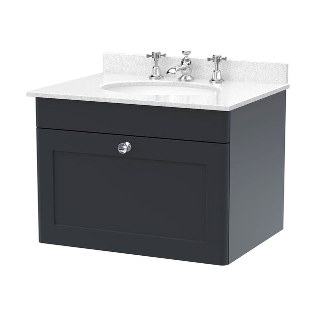 [BFCL1494WR3] Swynnerton Traditional 1 Drawer Wall Hung Vanity Unit with Marble Basin, Dark Grey, 600mm - Cutout