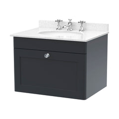 [BFCL1494WR3] Swynnerton Traditional 1 Drawer Wall Hung Vanity Basin Unit with 3 Tap Hole White Marble Worktop and Basin, Choice of Size and Colour - Cutout