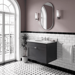 [BFCL1494WR3] Swynnerton Traditional 1 Drawer Wall Hung Vanity Basin Unit with 3 Tap Hole White Marble Worktop and Basin, Choice of Size and Colour