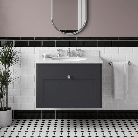 [BFCL1494WR3] Swynnerton Traditional 1 Drawer Wall Hung Vanity Basin Unit with 3 Tap Hole White Marble Worktop and Basin, Choice of Size and Colour - Silo