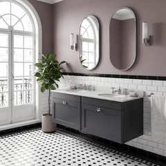 [BFCL1494WR6] Swynnerton Traditional 2 Drawer Wall Hung Vanity Basin Unit with Double 3 Tap Hole White Marble Worktop and Basin, 1200mm, Choice of Colour