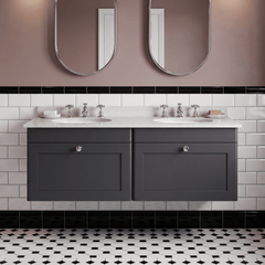 [BFCL1494WR6] Swynnerton Traditional 2 Drawer Wall Hung Vanity Basin Unit with Double 3 Tap Hole White Marble Worktop and Basin, 1200mm, Choice of Colour - Silo