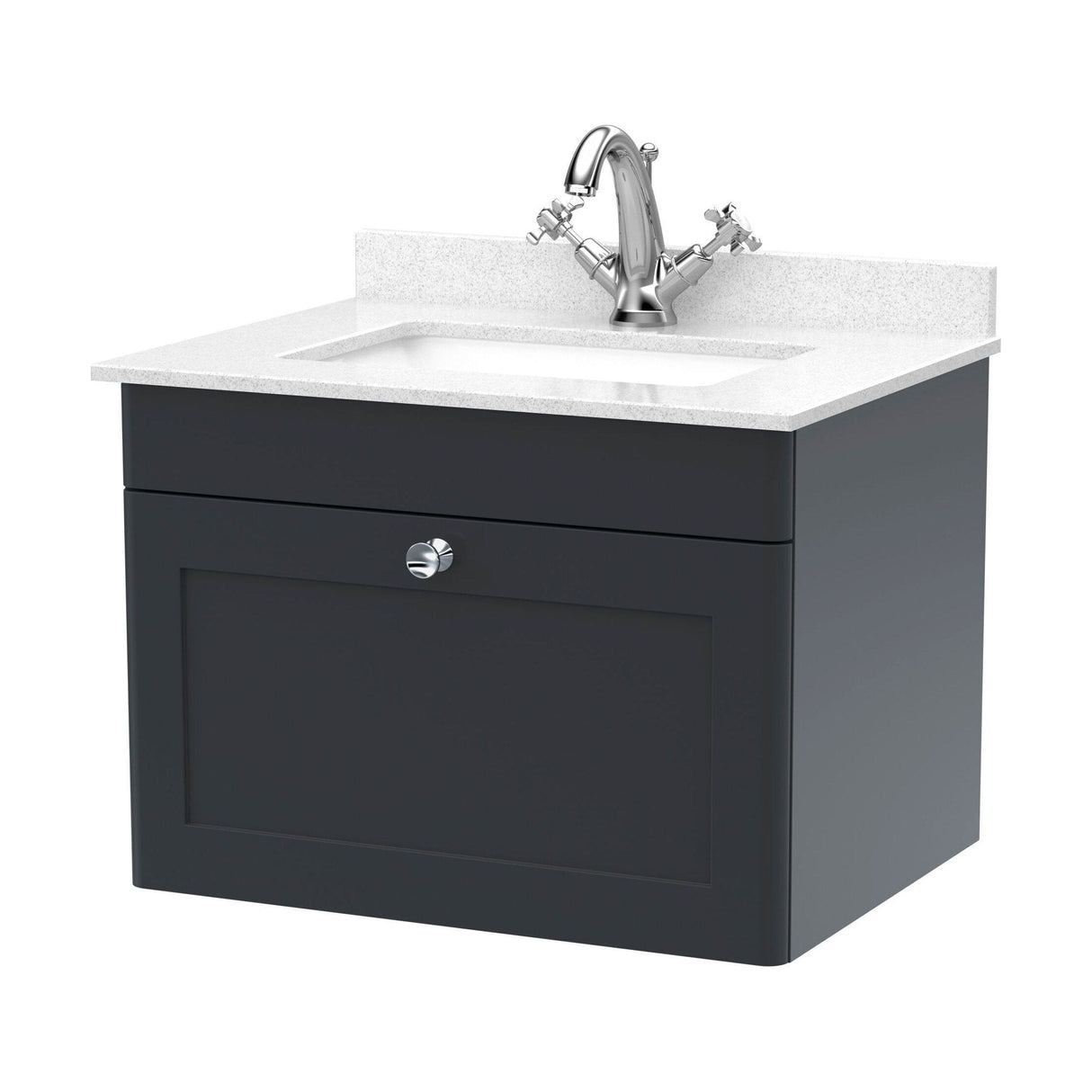 [BFCL1494WS1] Swynnerton Traditional 1 Drawer Wall Hung Vanity Basin Unit with 1 Tap Hole White Marble Worktop and Square Basin, Choice of Size and Colour - Cutout