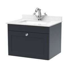 [BFCL1494WS1] Swynnerton Traditional 1 Drawer Wall Hung Vanity Basin Unit with 1 Tap Hole White Marble Worktop and Square Basin, Choice of Size and Colour - Cutout