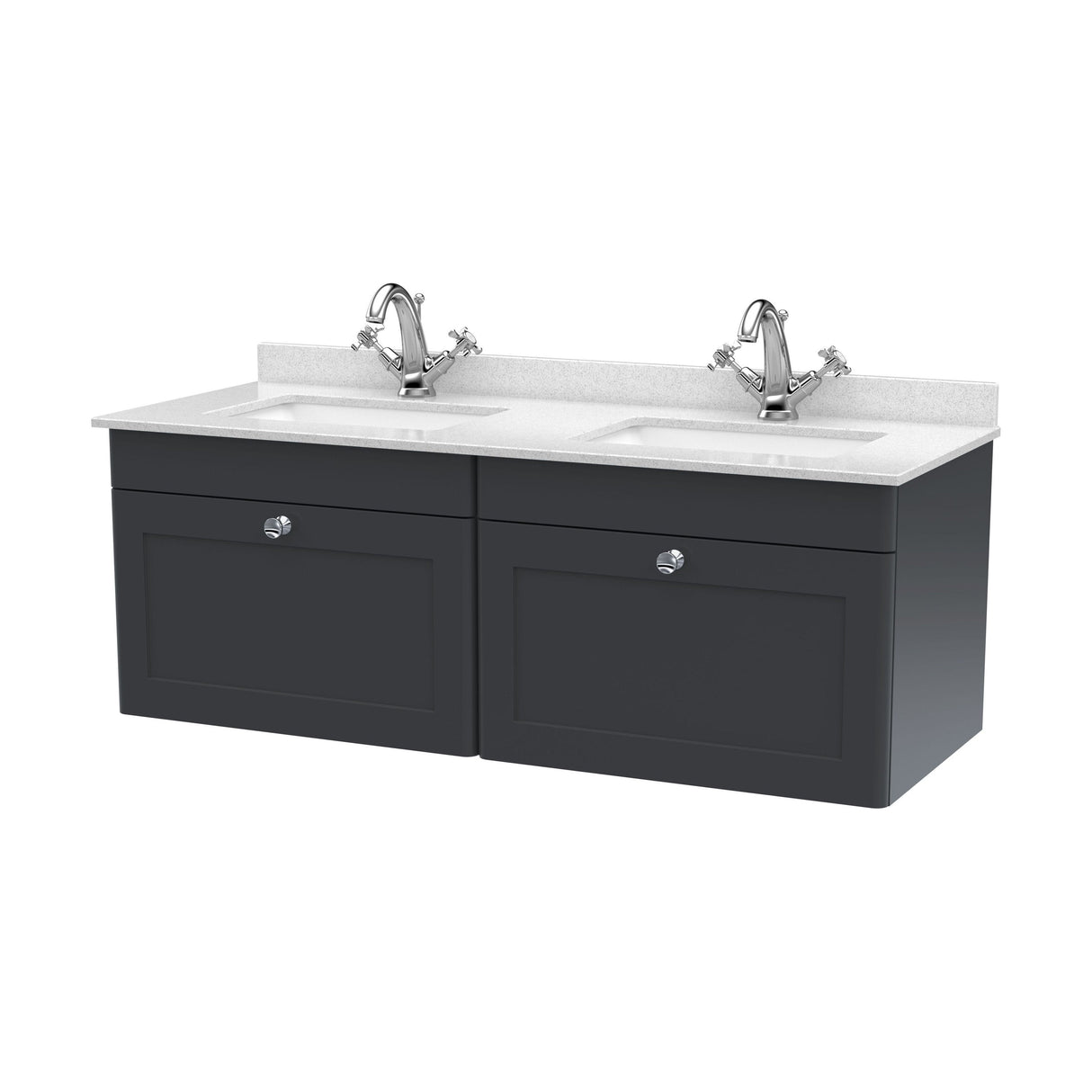 [BFCL1494WS2] Swynnerton Traditional 2 Drawer Wall Hung Vanity Basin Unit with Double 1 Tap Hole White Marble Worktop and Square Basin, 1200mm, Choice of Colour - Cutout