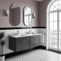 [BFCL1494WS2] Swynnerton Traditional 2 Drawer Wall Hung Vanity Basin Unit with Double 1 Tap Hole White Marble Worktop and Square Basin, 1200mm, Choice of Colour