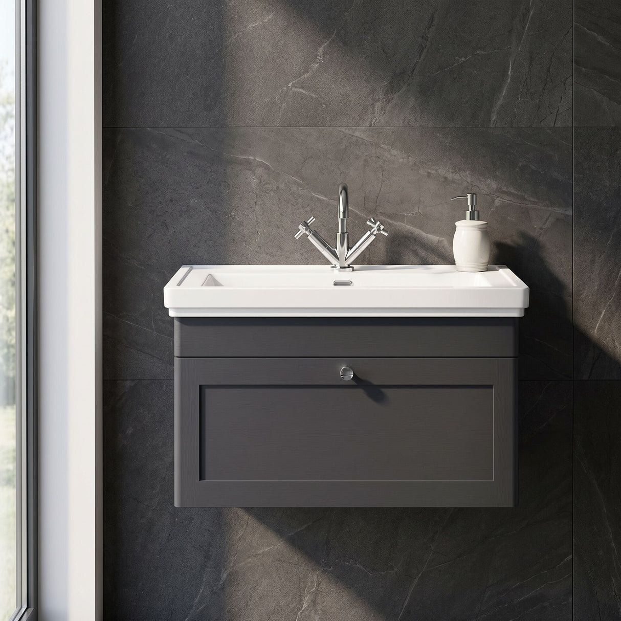 [BFCL1496A] Swynnerton Traditional Wall Hung 1 Drawer Vanity Basin Unit with Fireclay Basin - Choice of Colour and Size - Silo