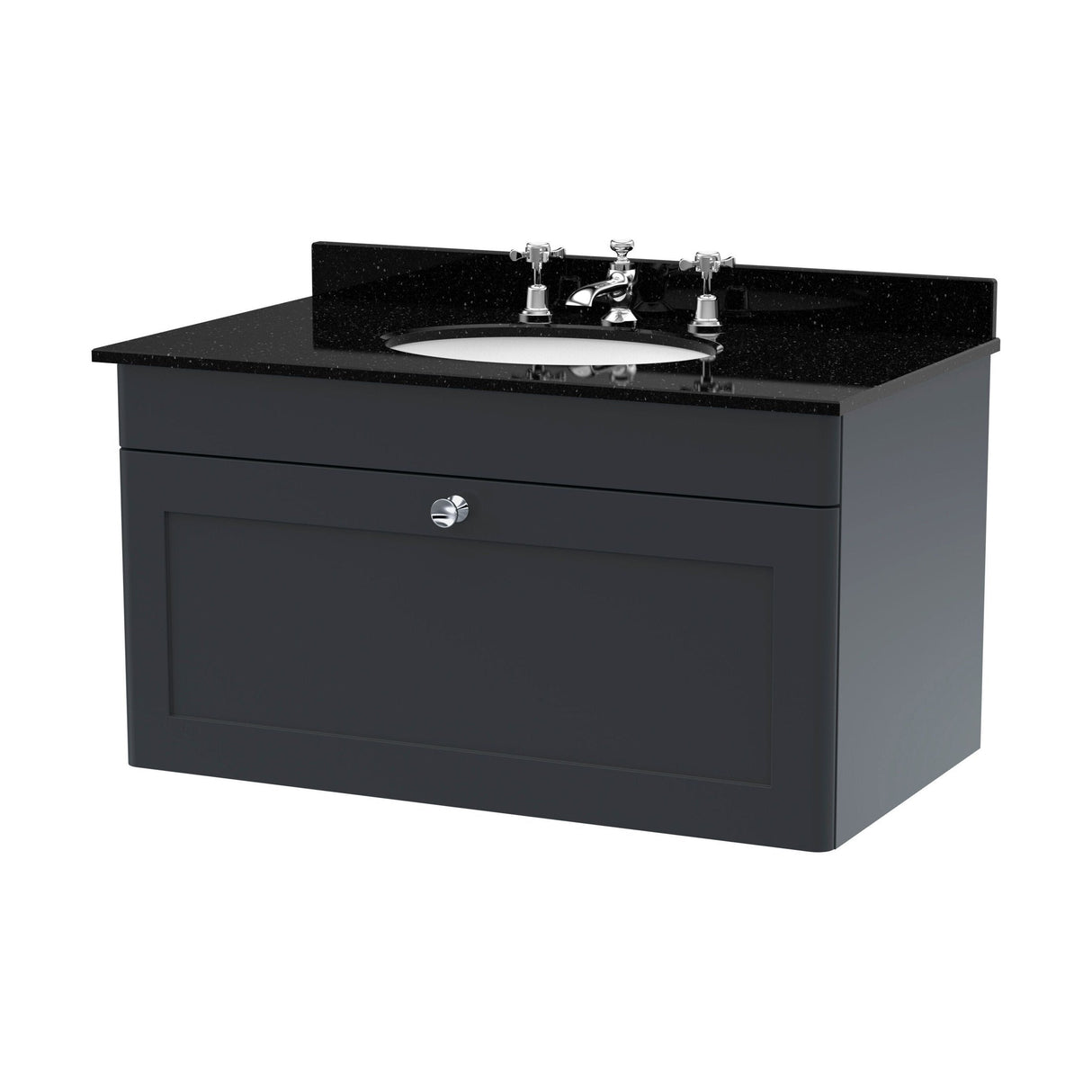 [BFCL1496BR3] Swynnerton Traditional 1 Drawer Wall Hung Vanity Unit with Marble Basin - Choice of Size and Colour - Cutout
