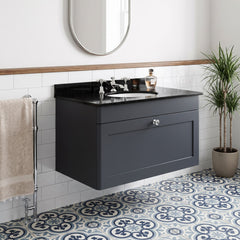 [BFCL1496BR3] Swynnerton Traditional 1 Drawer Wall Hung Vanity Unit with Marble Basin - Choice of Size and Colour