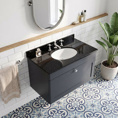 [BFCL1496BR3] Swynnerton Traditional 1 Drawer Wall Hung Vanity Unit with Marble Basin - Choice of Size and Colour