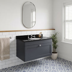 [BFCL1496BR3] Swynnerton Traditional 1 Drawer Wall Hung Vanity Unit with Marble Basin - Choice of Size and Colour